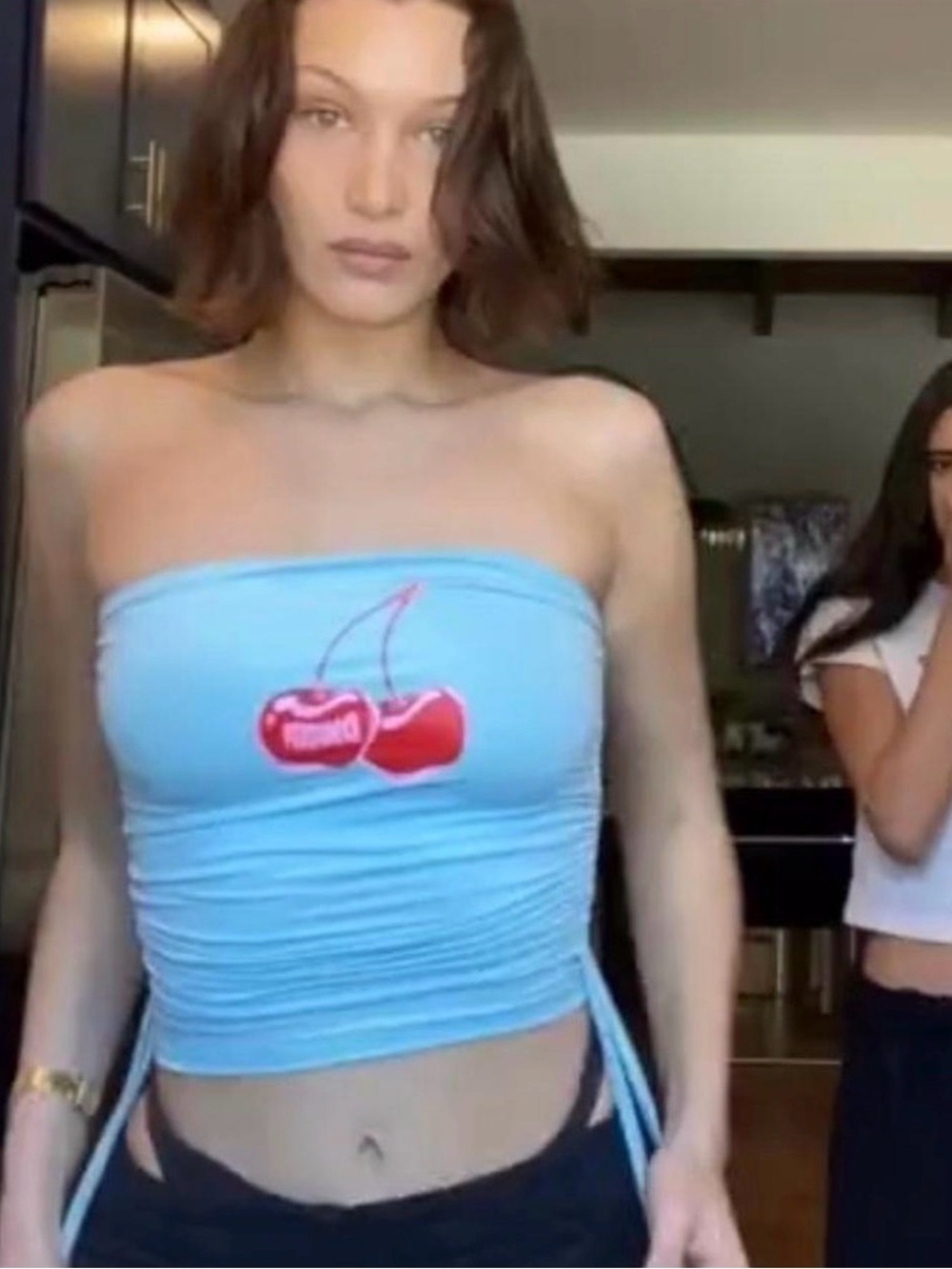 Omighty Cherry-Graphic Tube Top - Light Blue